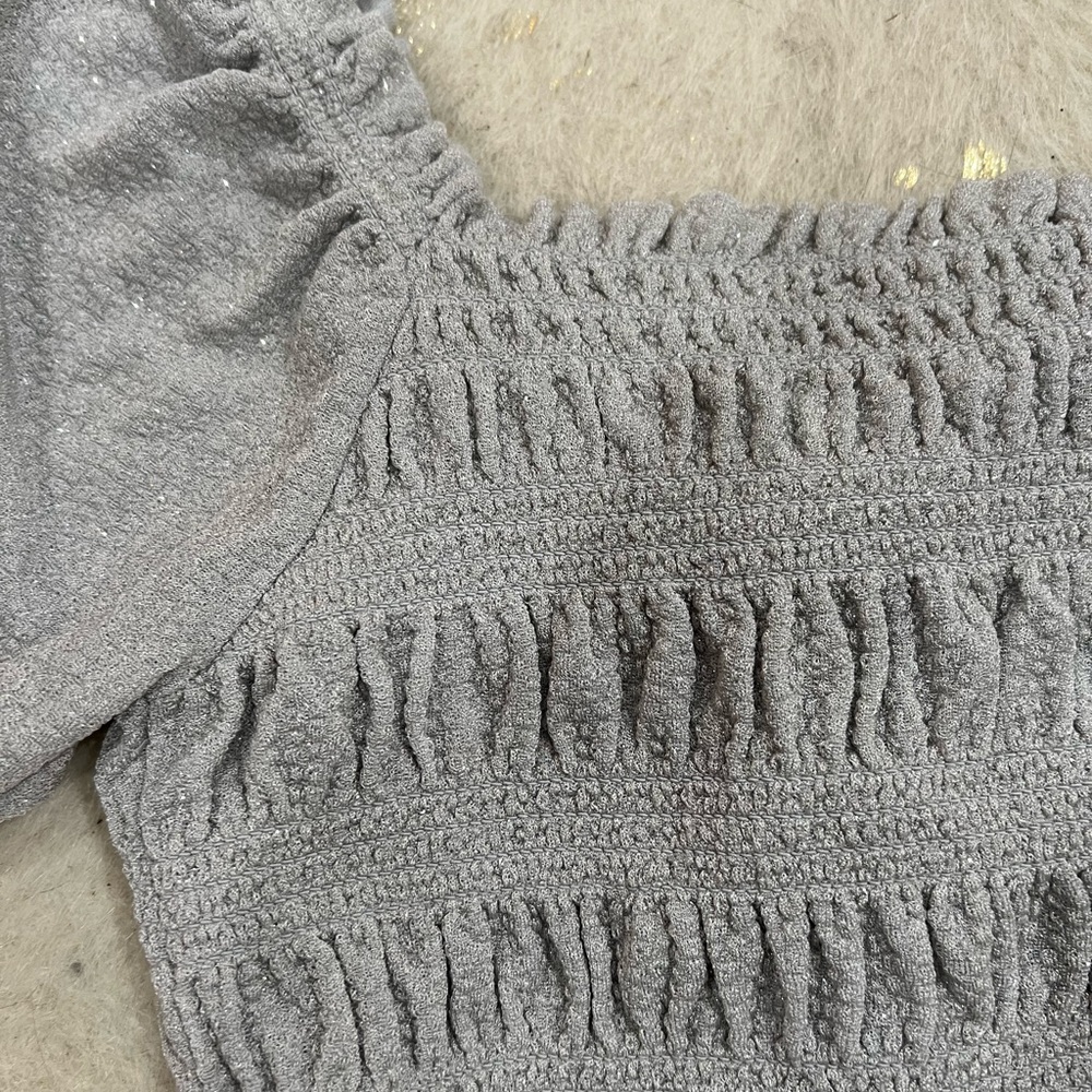 Urban outfitters smocked glitter silver crop top - Picture 2 of 6